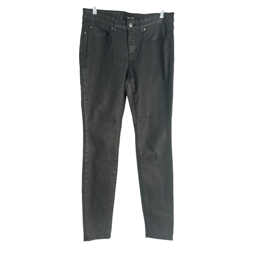 Eileen Fisher Black Waxed Slim Ankle Jeans Sz 6